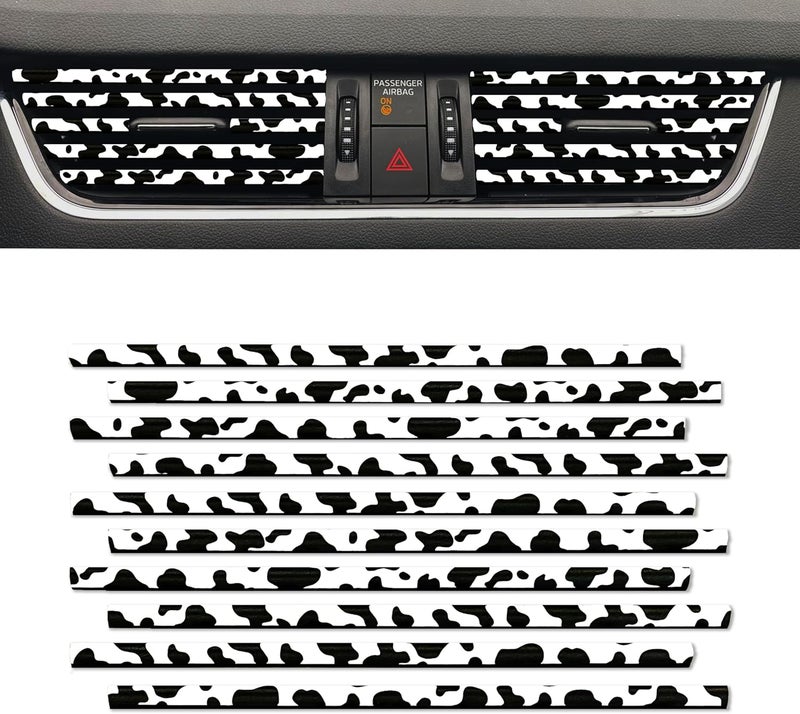 DGDRHZ 10 Pieces Cow Print Car Air Conditioner Air Outlet Decorative Strips, Cow Print car Accessories, Flexible Shiny Auto Car Vent Interior Accessories for All Air Vent Outlet (Black White-Cow) - Image 1